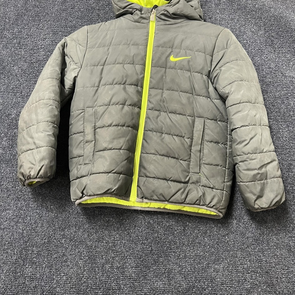 Nike Jacket Kids 7 Gray Hooded‎ Puffer Fleece Lined Full Zip Just Do It